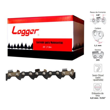 Corrente Motosserra 3/8" 1,1mm Semiquadrado Logger